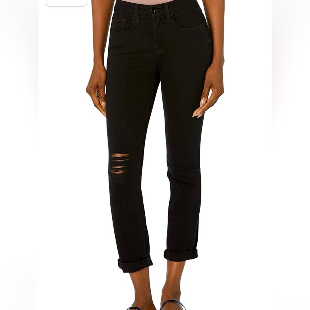 7 for All Mankind Slim Boyfriend Jeans in Black Destroy